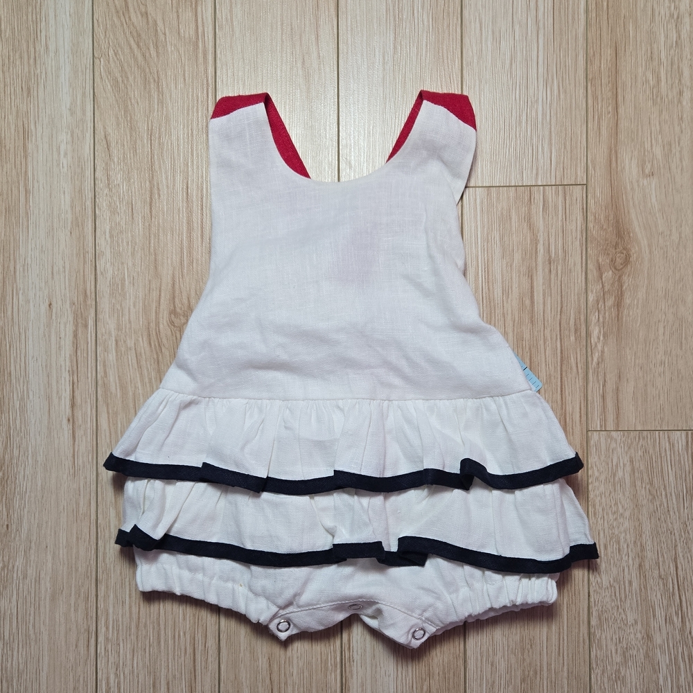 Stylish White and Red Kids Bodysuit 100% Linen